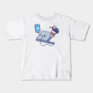 Laptop, headphone and coffee Kids T-Shirt